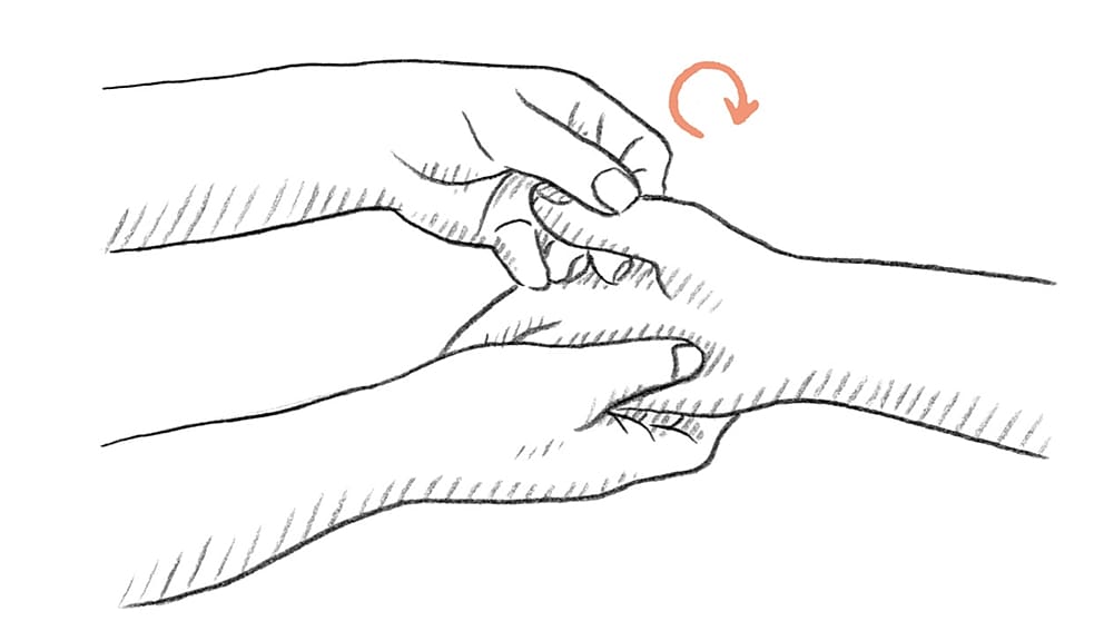 Step 2: Massage each finger individually Make circular movements with your thumb in a clockwise direction